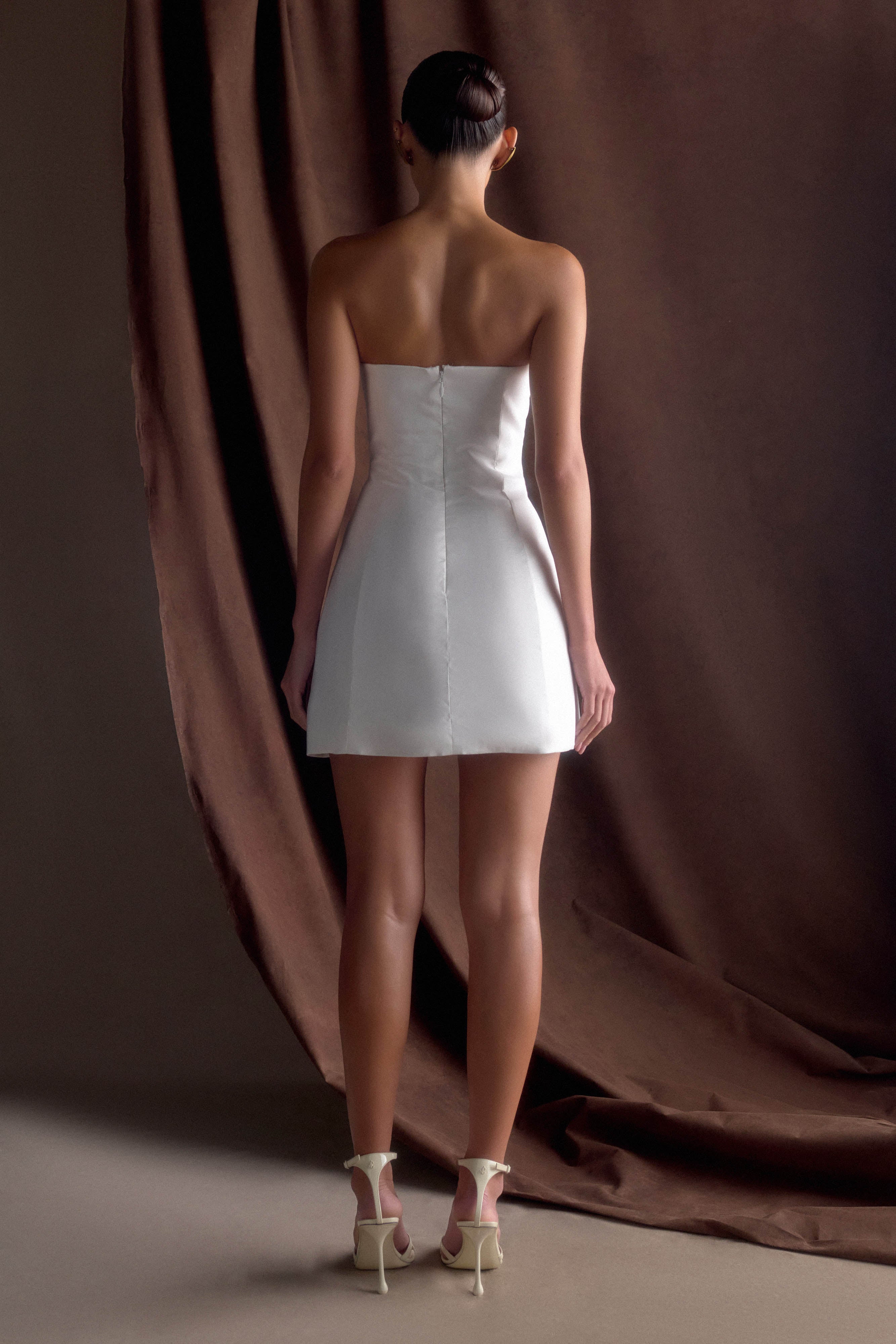 Leslie Gathered Taffeta Mini Dress - White