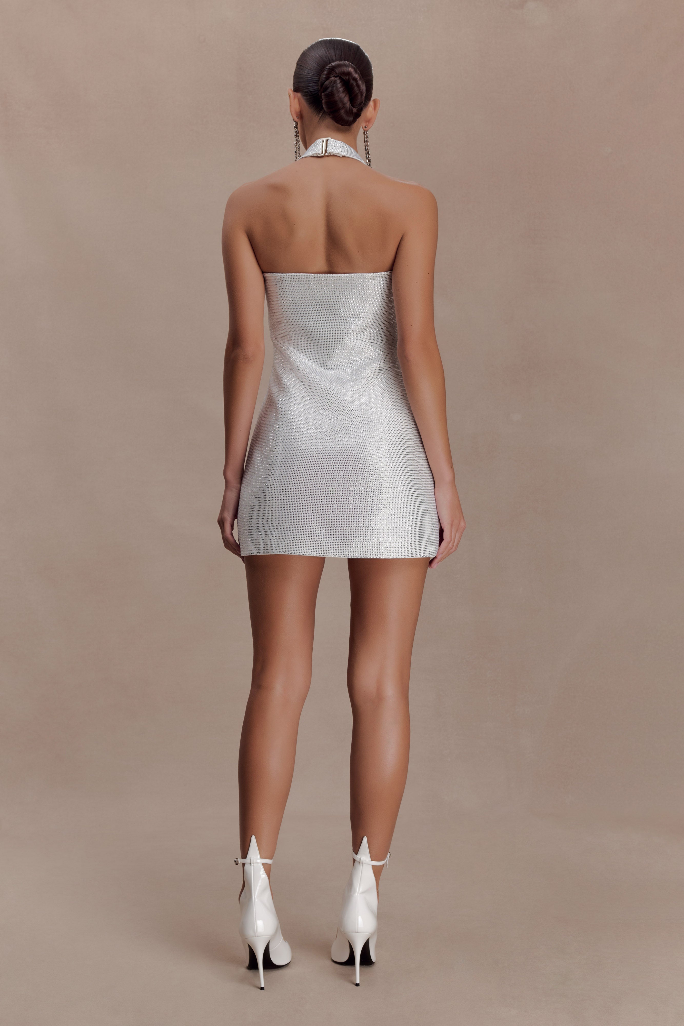 Raina Diamante Halter Mini Dress - White