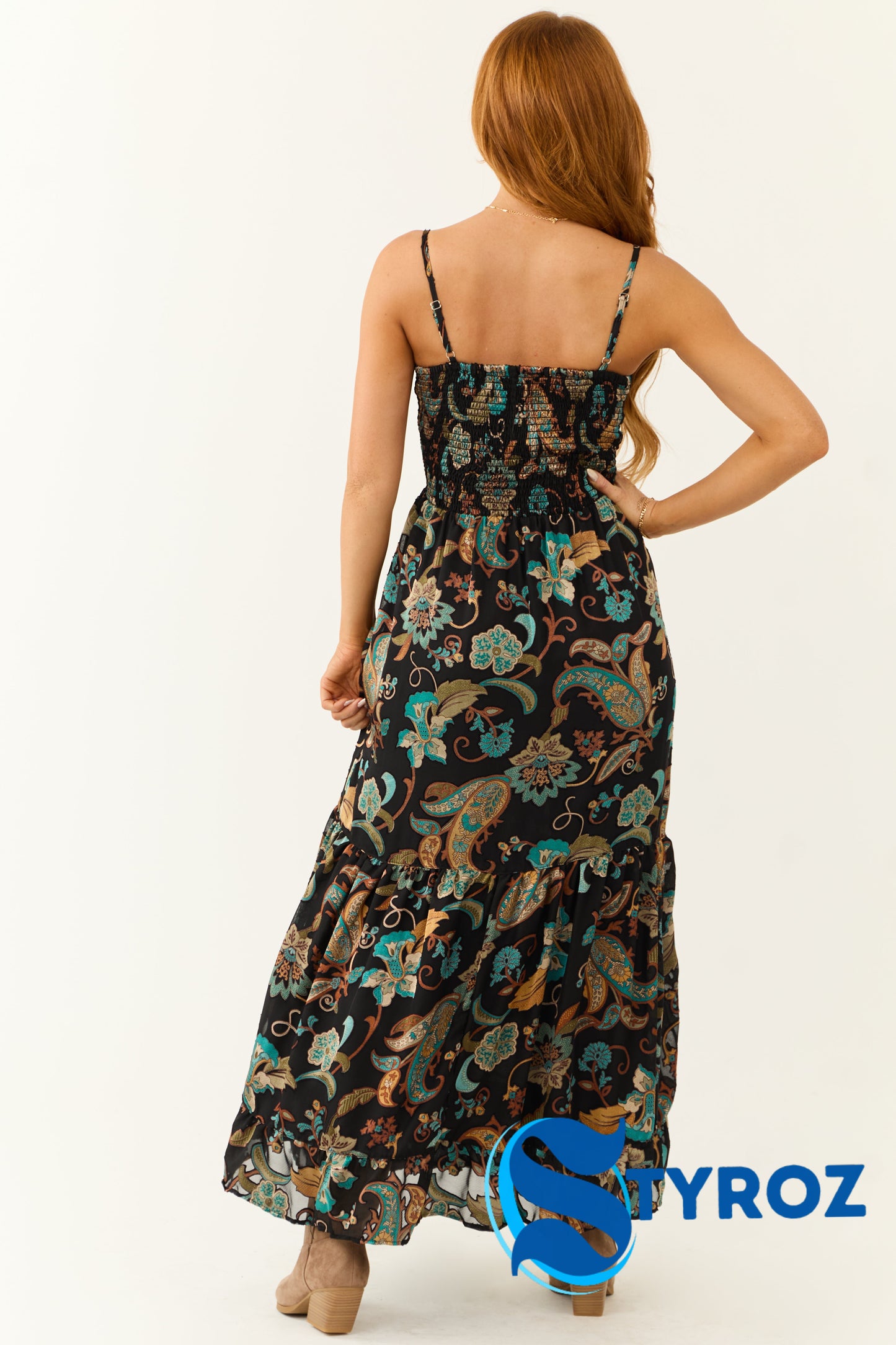 Black Paisley Pattern Cut Out Maxi Dress