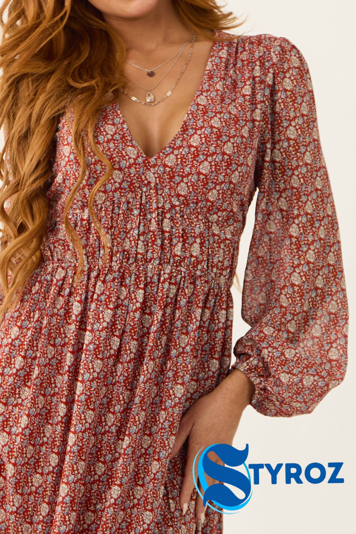 Burgundy Ditsy Floral Print Maxi Dress