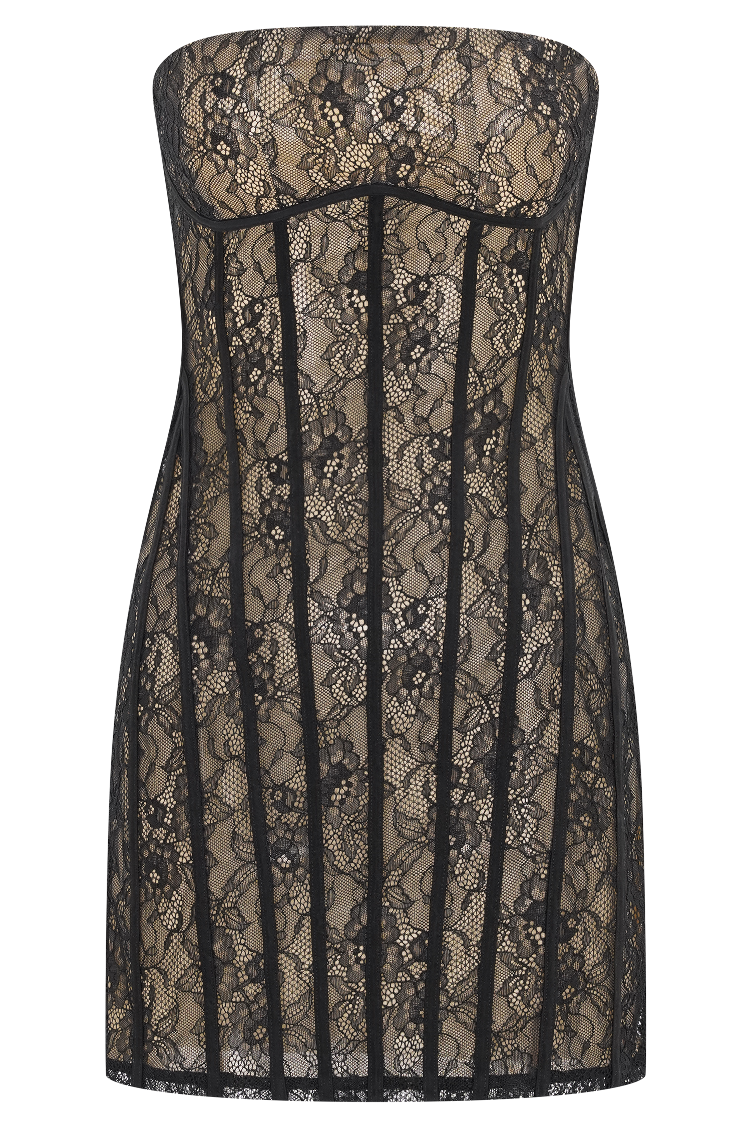 Jeannette Panelled Lace Mini Dress - Black