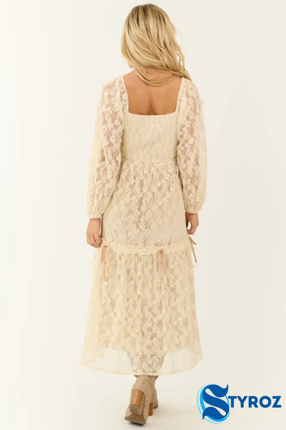 Almond Lace Corset Style Maxi Dress Dresses