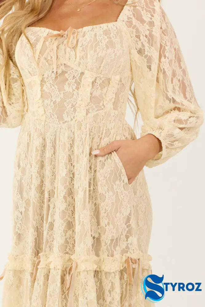 Almond Lace Corset Style Maxi Dress Dresses