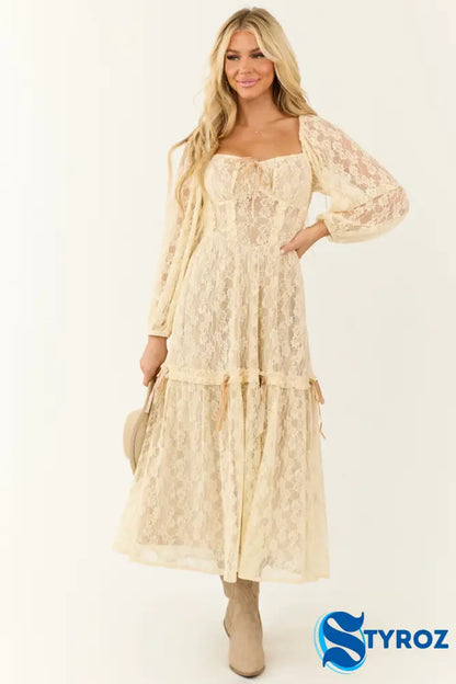 Almond Lace Corset Style Maxi Dress Dresses