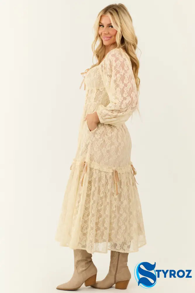 Almond Lace Corset Style Maxi Dress Dresses