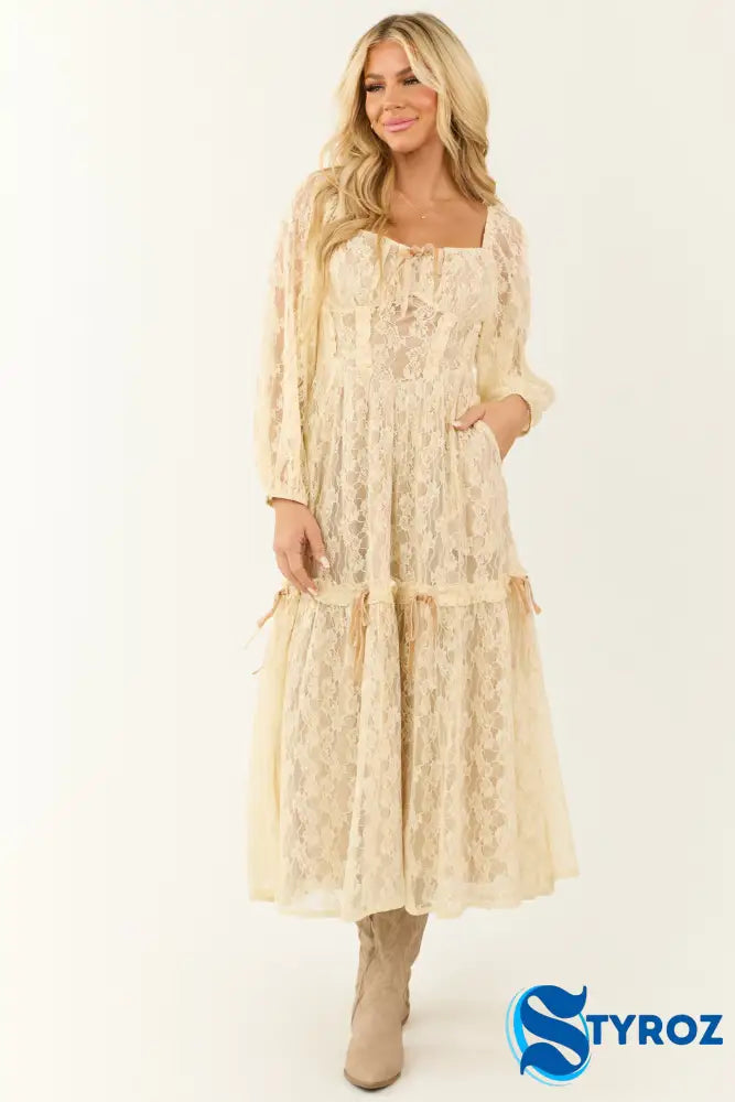 Almond Lace Corset Style Maxi Dress L Dresses