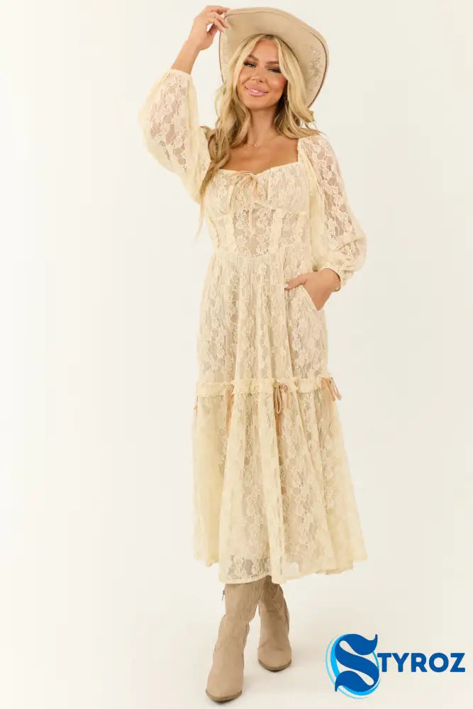 Almond Lace Corset Style Maxi Dress M Dresses