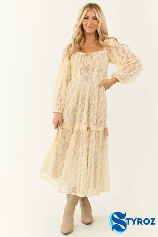 Almond Lace Corset Style Maxi Dress S Dresses